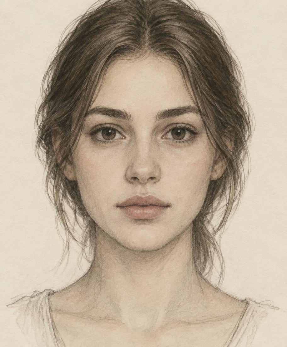 Illustrated concept with groomed brows, softer hair framing and more even complexion